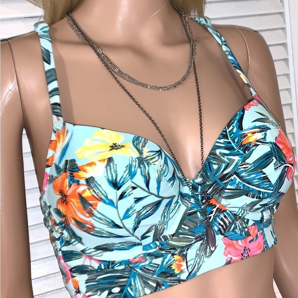 Swim by Cacique Women's Bikini Top Swimsuit Size 32C Underwire Blue Flowers - Picture 3 of 8